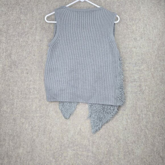 Kensie Gray Faux Fur Knit Vest XS Open Front Asymmetric Hem Nylon Acrylic Blend - Picture 2 of 8